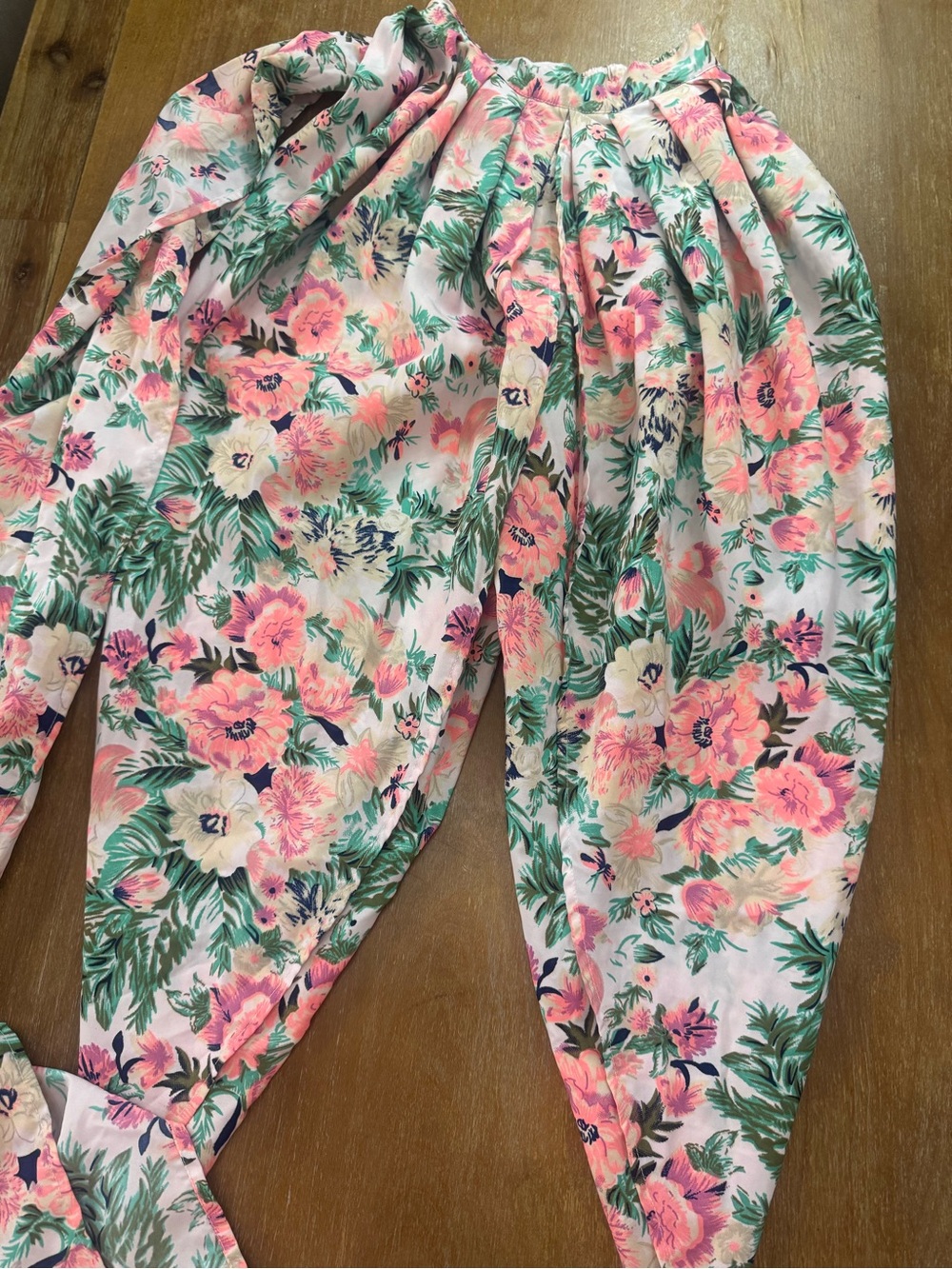 Girls Pink Floral Drawstring Casual Pants